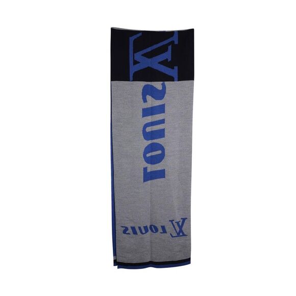 Pre Loved Louis Vuitton  Forward Scarf in Blue Wool - Picture 4 of 6